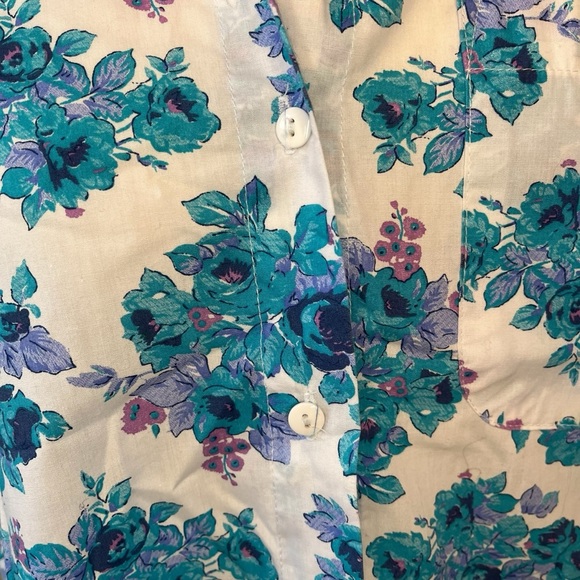 Vintage 90s floral print button down short sleeve shirt white blue M - Picture 13 of 16